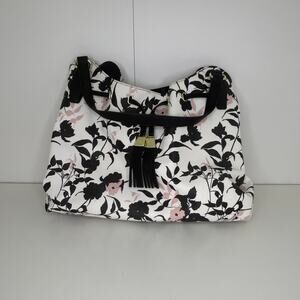 Liz Claiborne Women’s Floral Shoulder Bag White Black Pink Tote Purse Handbag
